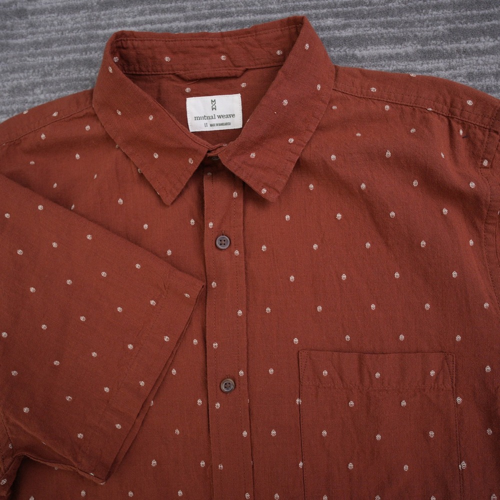 Mutual Weave Shirt Men Brown Ivory Dobby Short Sleeve Button Up New Large Tall
